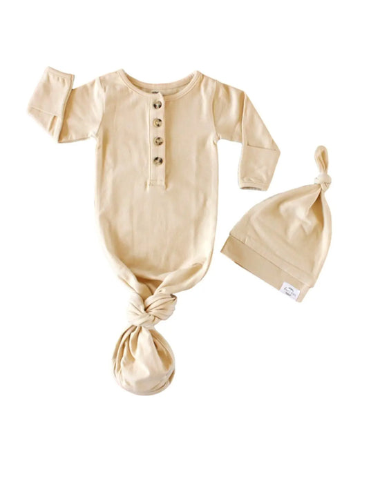 Fawn and Foster Organic Knotted Gown and Hat (Sage)