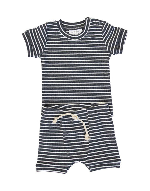 Mebie Baby Charcoal Striped Ribbed Two-piece Short Set