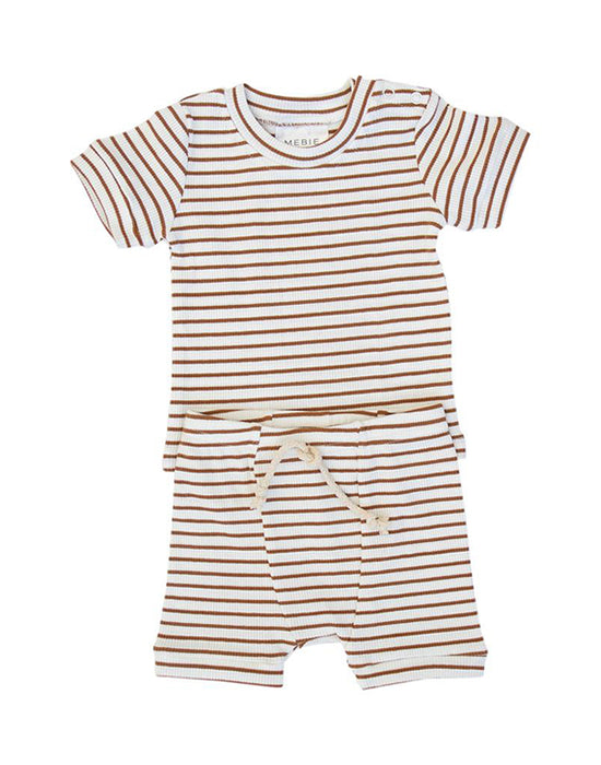 Mebie Baby Honey Striped Ribbed Two-piece Short Set