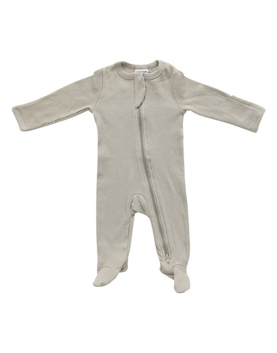 Mebie Baby - Oatmeal Organic Cotton Ribbed Footed Zipper One-piece