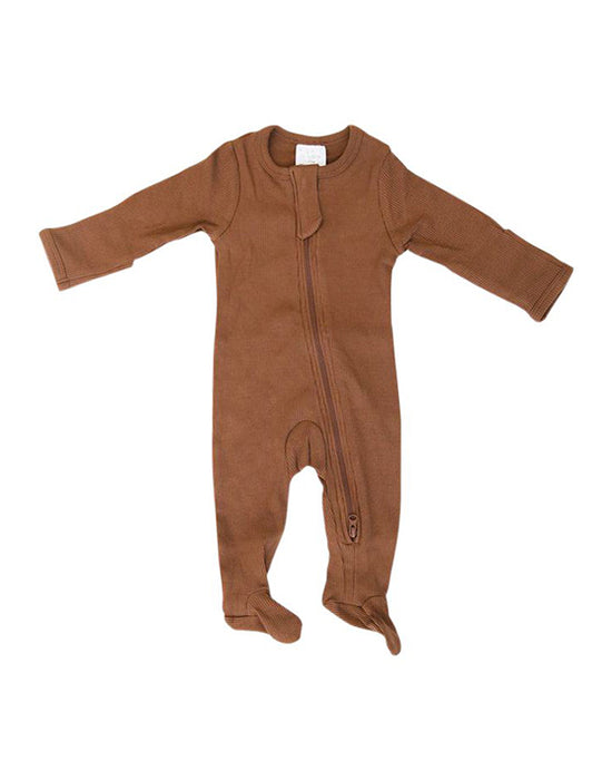 Mebie Baby - Rust Organic Cotton Ribbed Footed Zipper One-piece