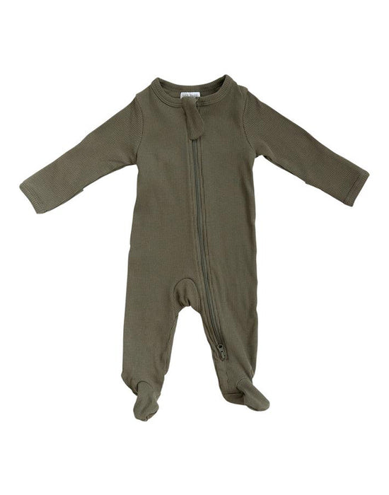 Mebie Baby - Winter Green Organic Cotton Ribbed Footed Zipper One-piece