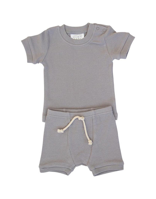 Mebie Baby Grey Ribbed Two-piece Short Set