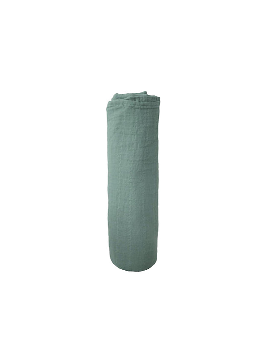 Mushie Muslin Swaddle Blanket (Roman Green) Folded